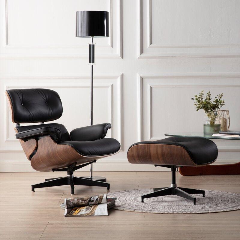 Galina Leather Lounge Chair with Ottoman